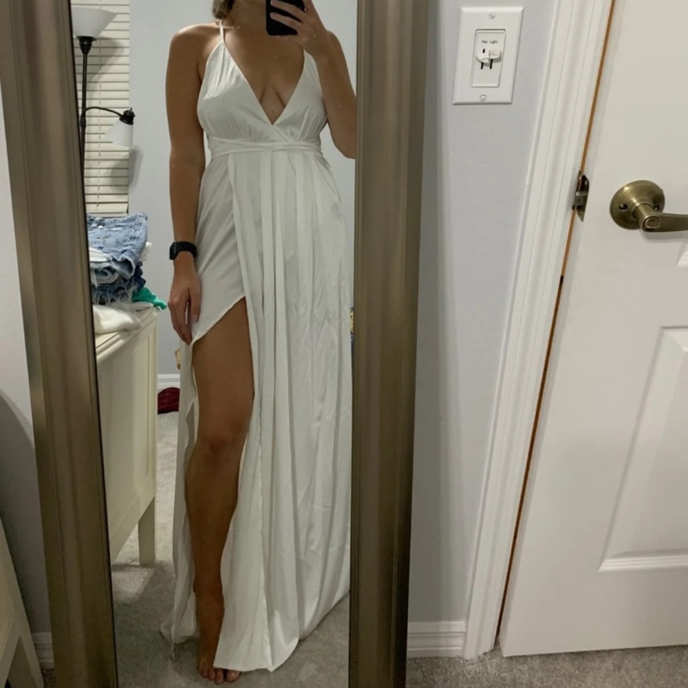 White Deep V Maxi Dress